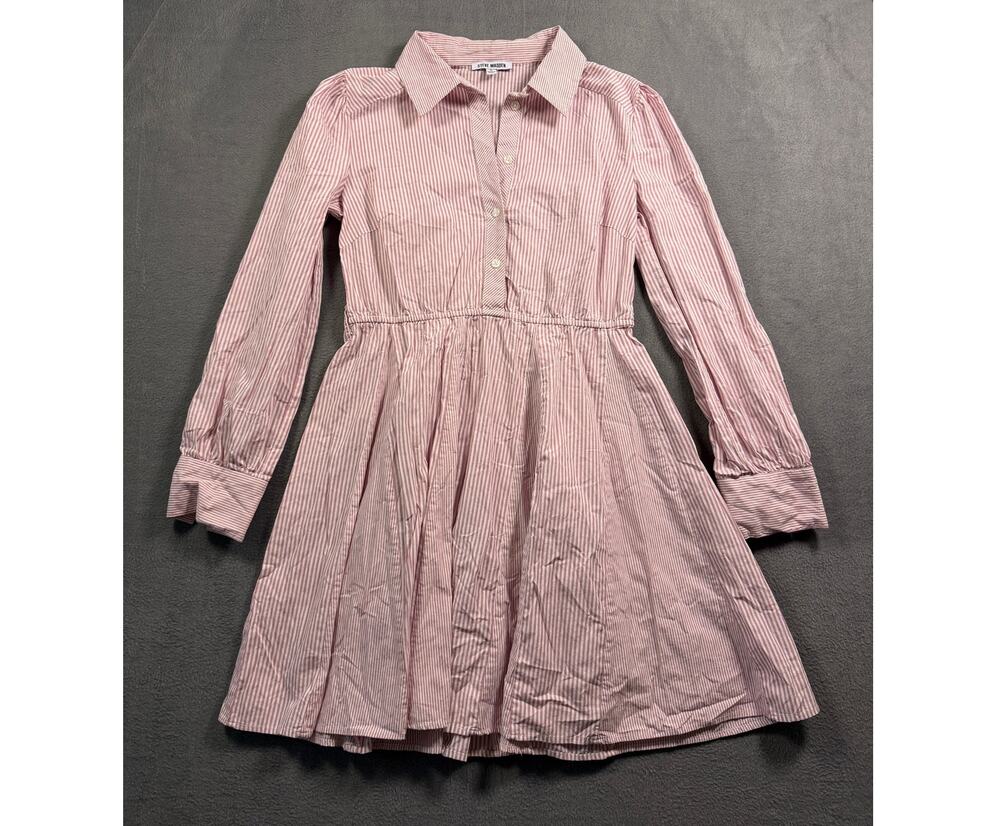 Steve Madden Womens Small Pink White Striped Shirt Dress Long Sleeve Mini Size S